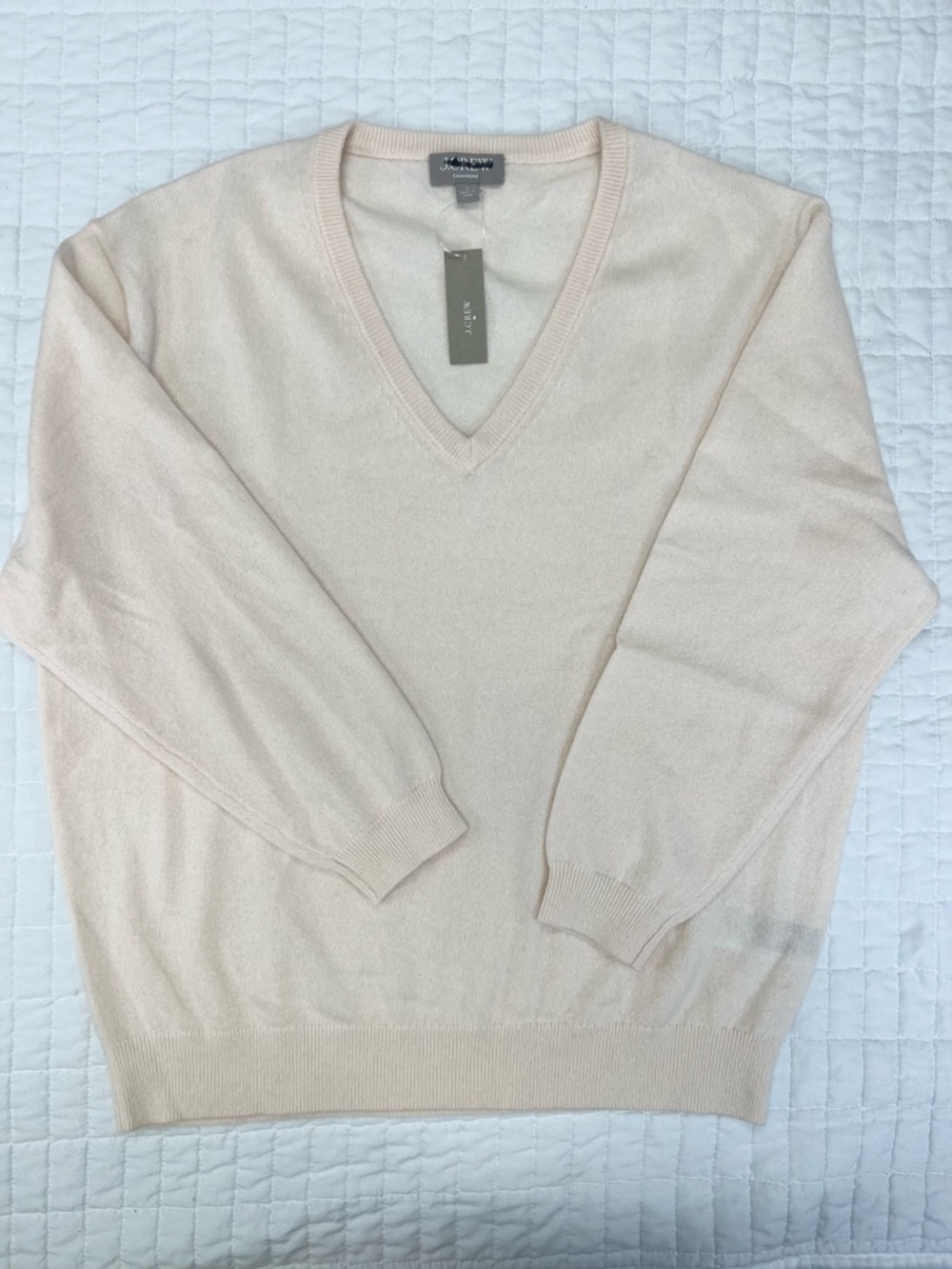 J. Crew Cashmere Relaxed V neck Sweater in Heather Muslin Beige Size Small - Picture 4 of 10